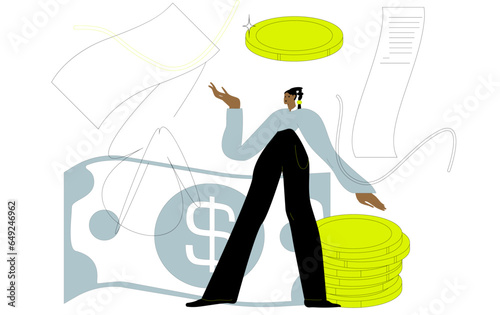 inancial plan investment strategy, decision to make profit or pay off debt, contemplation or thinking about savings and wealth concept. 