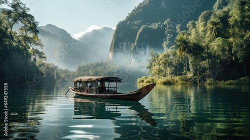Longtail Boat in Ratchaprapha Dam Khao Sok National Park in Thailand.