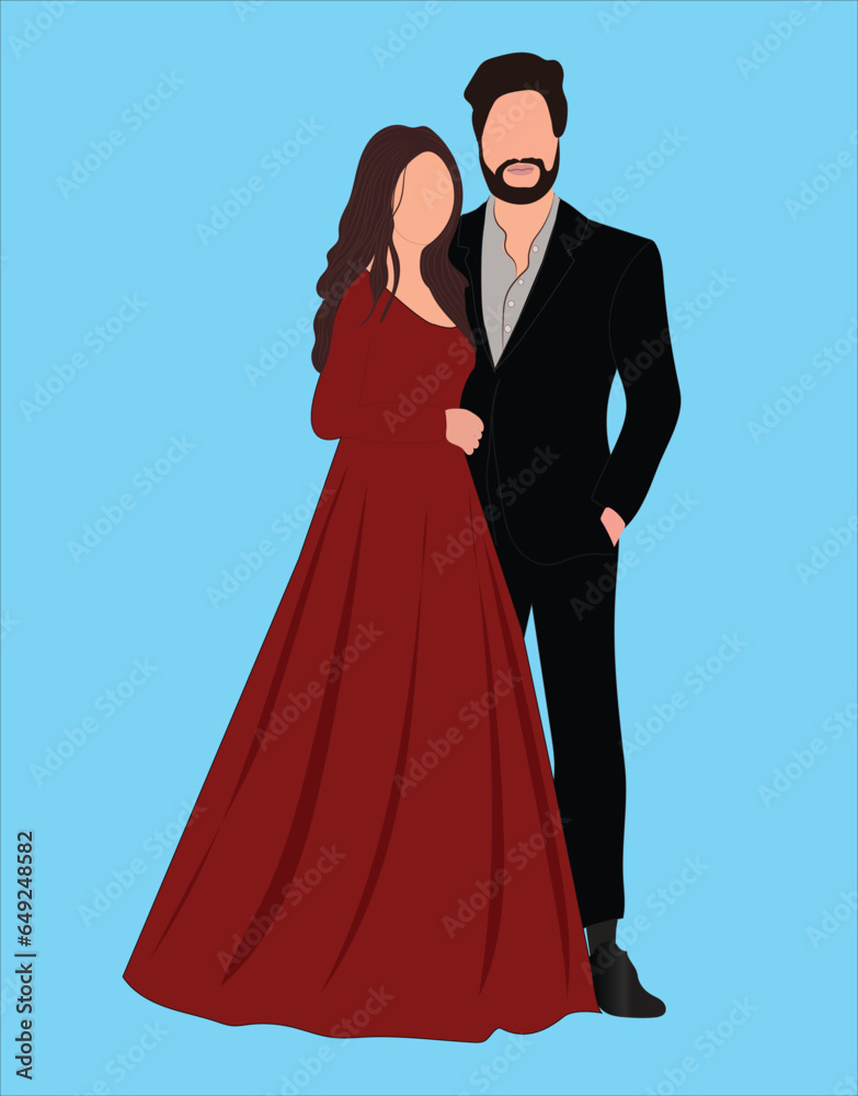 Indian wedding couple illustration for save the date, wedding e-invite cards.