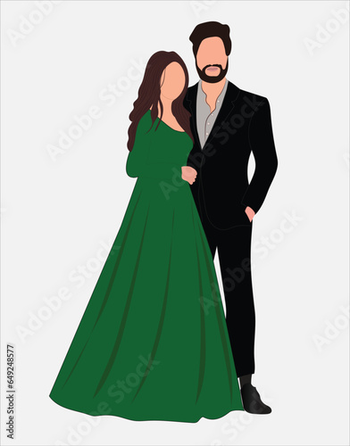 Indian wedding couple illustration for save the date, wedding e-invite cards