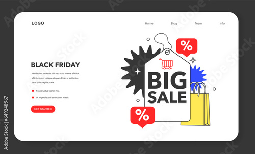 Black friday web banner or landing page. Shopping cart and bags with goods
