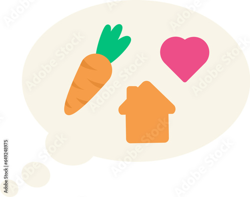 Dream bubble of homeless rabbit. Homeless Eared Hare waits for owner help. Pets and animals care. Vector cartoon illustration isolated on white background