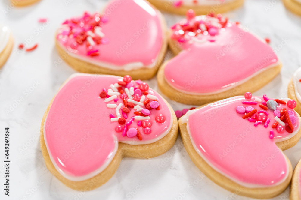 Heart-shaped sugar cookies with royal icing Heart-shaped sugar cookies with royal icing