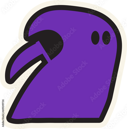 Festive reaper cloak with scythe stroked sticker. Holiday festive badge emblem. Decorative reaper element for scrap booking, greeting card, party invitation. Color vector isolated on white background