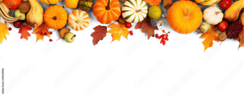 straight strip line frame with autumn harvest, png file of isolated cutout object with shadow on transparent background. - obrazy, fototapety, plakaty 