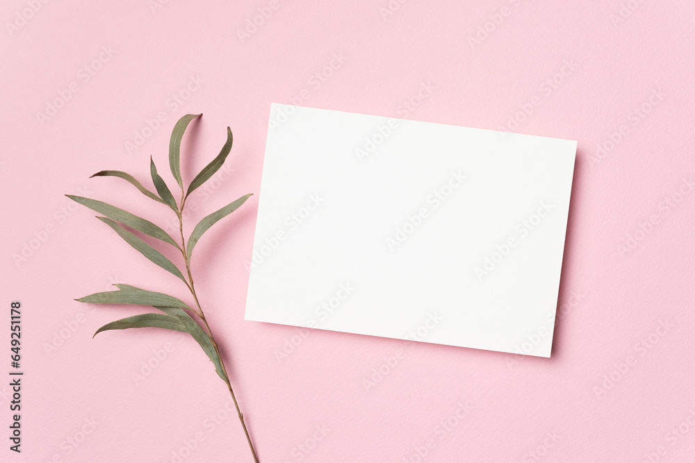 Wedding invitation or greeting card mockup with botanical decor, blank mockup with copy space Wedding invitation or greeting card mockup with botanical decor, blank mockup with copy space
