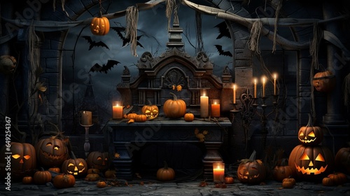 A Decorated Halloween Background Bursting with Spooky Details and a Central Blank Space 