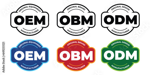Original Equipment Manufacturer, BRAND, Design, Icon, Badge, logo, stamp, emblem, symbol, sticker label, flat vector, isolated illustration on white background.