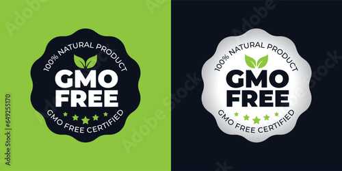 GMO free labels. NON GMO certified Healthy organic food concept. Icon, Logo, No GMO design elements for tags, Product package. Vegan, Eco, bio. Beauty product. Stamp, emblem, Vector illustration.