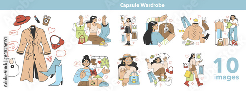 Fototapeta Naklejka Na Ścianę i Meble -  Wardrobe developing set. Character choose or collect sets of clothes, making