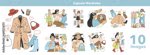 Wardrobe developing set. Character choose or collect sets of clothes, making