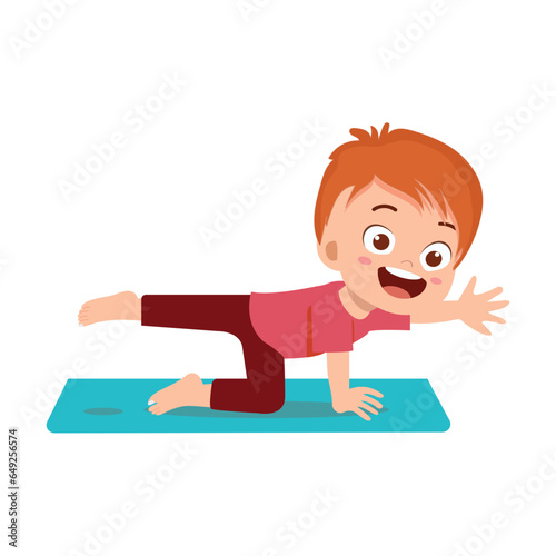 happy cute little kid doing exercise