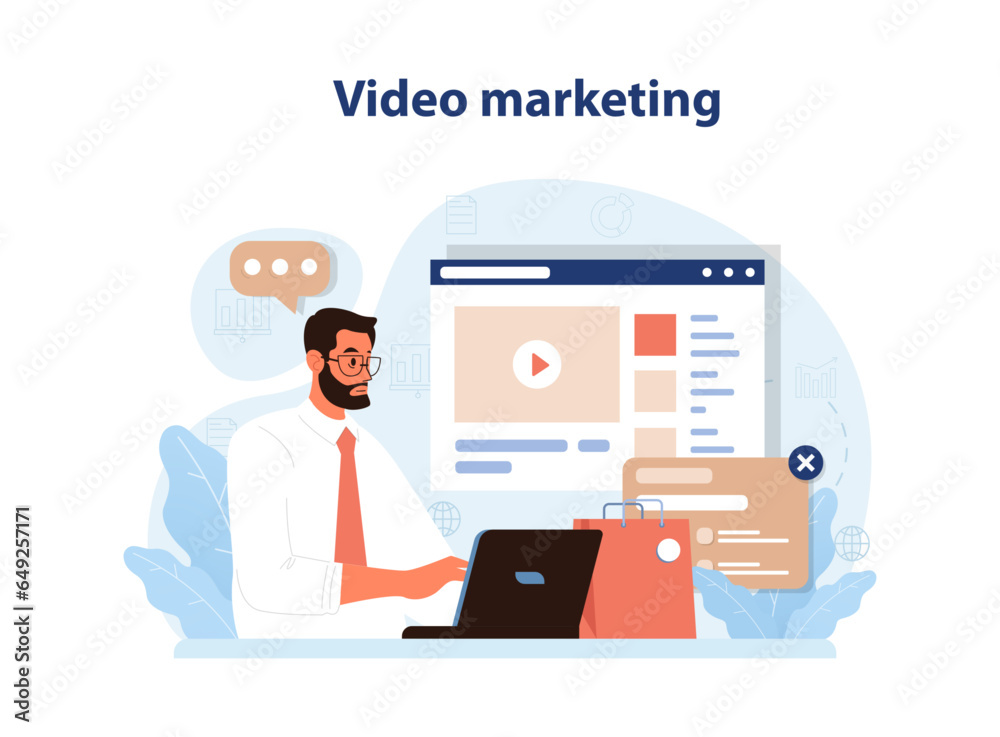 Video marketing. Online advertising on streaming vlog. E-commerce, Video marketing. Online advertising on streaming vlog. E-commerce,