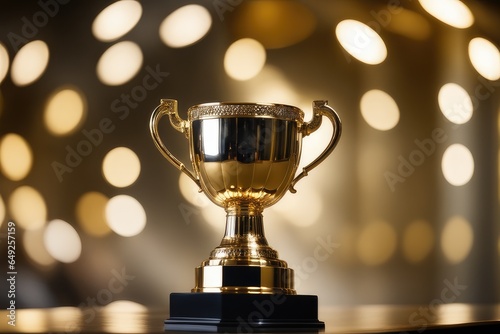 gold trophy cup on bokeh background
