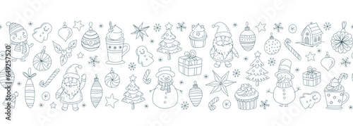 Christmas Doodle Seamless Pattern Santa Claus  Snowmen  Hot Chocolate Festive Holiday
