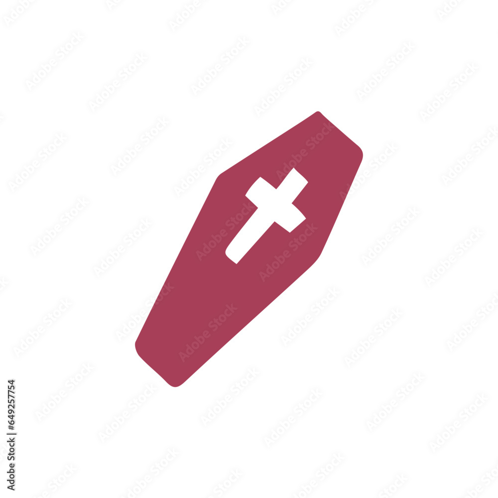 Halloween pink coffin with a cross in doodle flat style. Hand drawn element for halloween concept. Halloween symbol isolated on white background Halloween pink coffin with a cross in doodle flat style. Hand drawn element for halloween concept. Halloween symbol isolated on white background