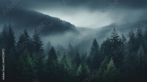 Misty morning in the mountains, Generative AI