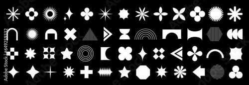 Y2k abstract geometric shapes. Vector set of brutalism retro minimal graphic icons, logos, design elements