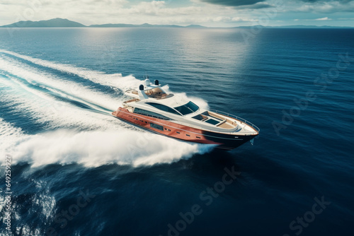 Aerial view of skipper driving luxury yacht in sea against sky © alisaaa