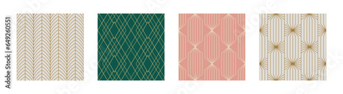 Set of Vintage Art Deco Seamless Pattern. Line art geometric gold shapes. Modern ornaments vector illustration. Gatsby retro elegant background for fabric, wallpaper or wrapping