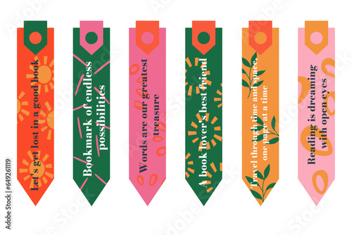 Template hand drawn cute bookmarks, stickers with an inscription