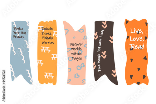 Hand drawn cute bookmarks, stickers template with an inscription