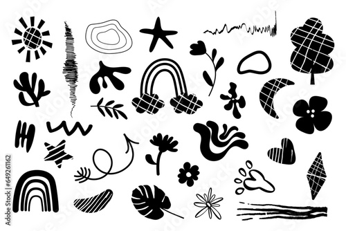 Set abstract black and white hand drawn elements, shapes © Elena