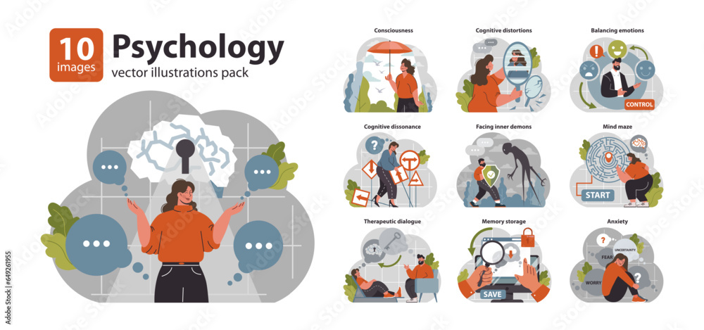 Psychology set. Mental and psychological phenomenon or conditions