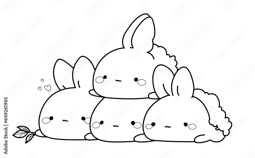 Rabbits coloring page in kawaii style, vector illustration in Japanese ...