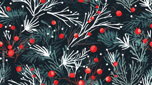 Christmas seamless pattern, winter wallpaper, background, seasonal plants