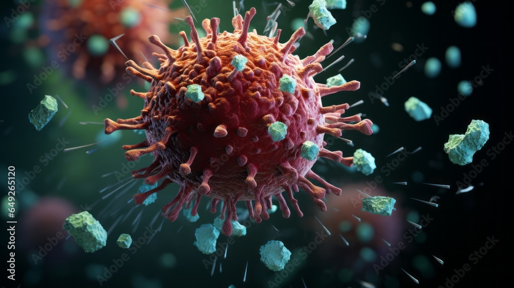 Obraz premium Close-up of a macrophage virus infected with a virus.