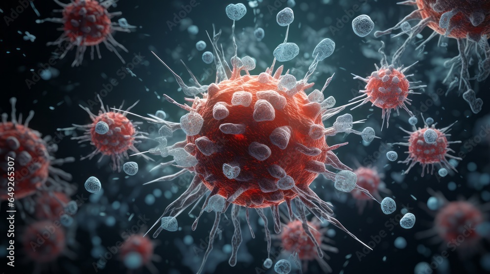 Fototapeta premium Close-up of a macrophage virus infected with a virus.