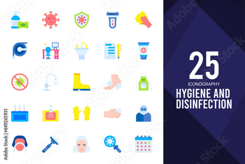 25 Hygiene and disinfection Flat icons pack. vector illustration.