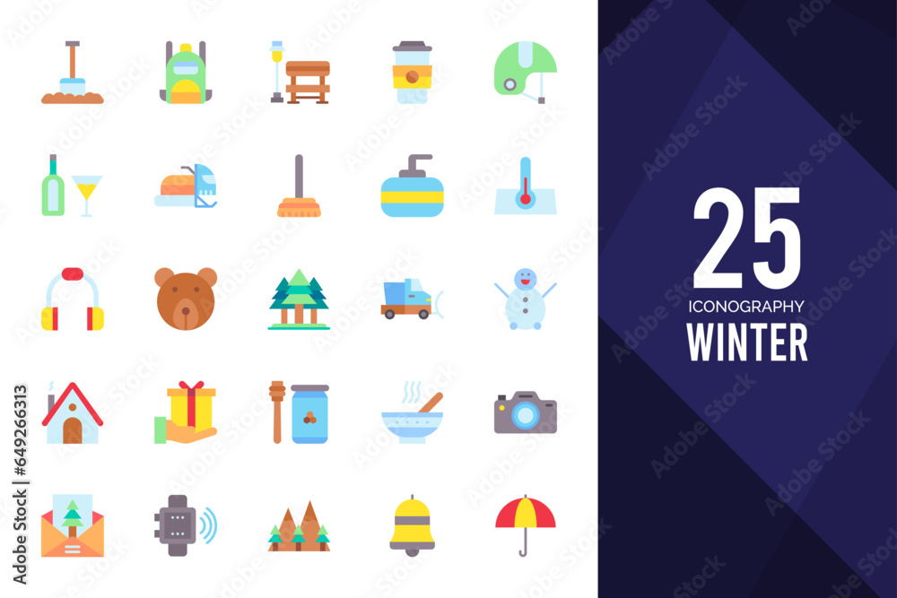 25 Winter Flat icons pack. vector illustration.