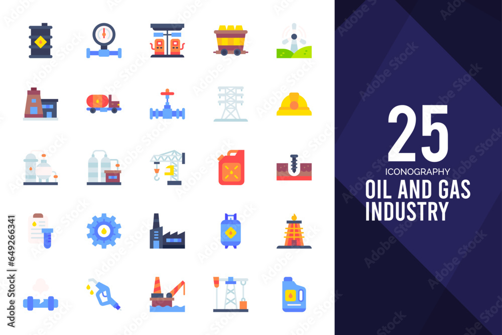 25 Oil and Gas Industry Flat icons pack. vector illustration.