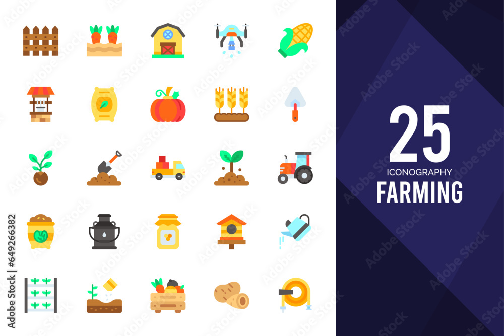 25 Farming Flat icons pack. vector illustration.