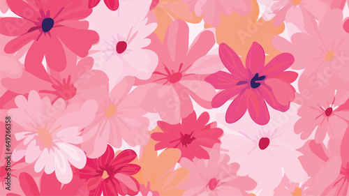 Cute abstract flowers print. Modern cartoon style pattern. Fashionable template for design. Pink flower pattern, with bright colorful backgrounds, vibrant acrylic colors brush strokes