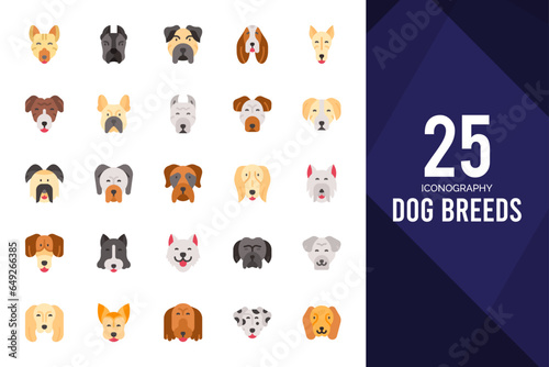 25 Dog Breeds Flat icons pack. vector illustration.