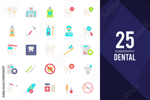 25 Dental Flat icons pack. vector illustration.