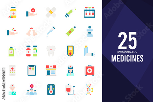 25 Medicines Flat icons pack. vector illustration.
