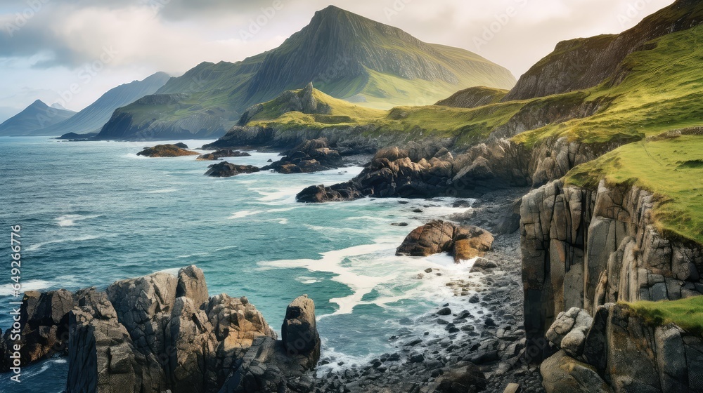 Obraz na płótnie atlantic craggy coast ireland illustration sea cliff, scotland nature, abyss europe atlantic craggy coast ireland w salonie