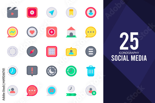 25 Social Media (Instagram) Flat icons pack. vector illustration.