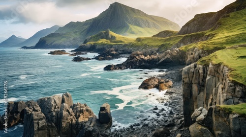 Photo atlantic craggy coast ireland illustration sea cliff, scotland nature, abyss eur