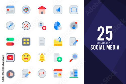 25 Social Media (Linkdin) Flat icons pack. vector illustration.