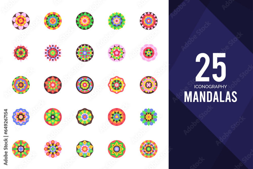 25 Mandalas Flat icons pack. vector illustration.