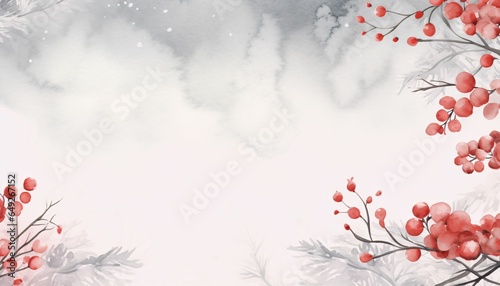  A Delicate Light Grey Watercolor Texture Adorned with Watercolor Red Berries, Creating a Graceful and Joyful Christmas Background Design for Your Holiday Greetings and Creative Projects