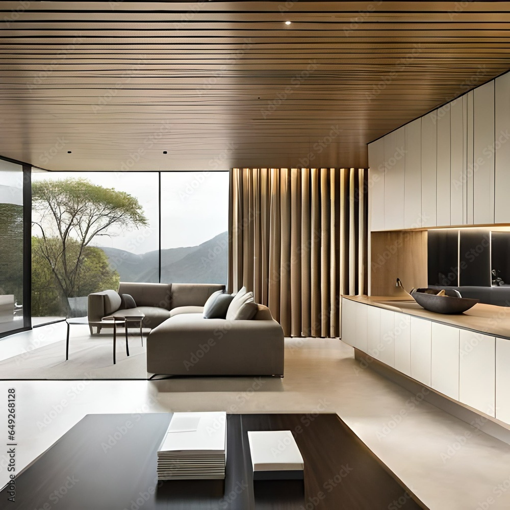Minimalist house sitting room with beautiful view generative Ai Minimalist house sitting room with beautiful view generative Ai