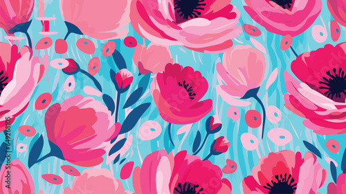 Cute abstract flowers print. Modern cartoon style pattern. Fashionable template for design. Pink flower pattern, with bright colorful backgrounds, vibrant acrylic colors brush strokes
