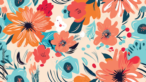 Cute abstract flowers print. Modern cartoon style pattern. Fashionable template for design. Pink flower pattern, with bright colorful backgrounds, vibrant acrylic colors brush strokes