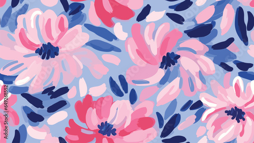 Cute abstract flowers print. Modern cartoon style pattern. Fashionable template for design. Pink flower pattern, with bright colorful backgrounds, vibrant acrylic colors brush strokes